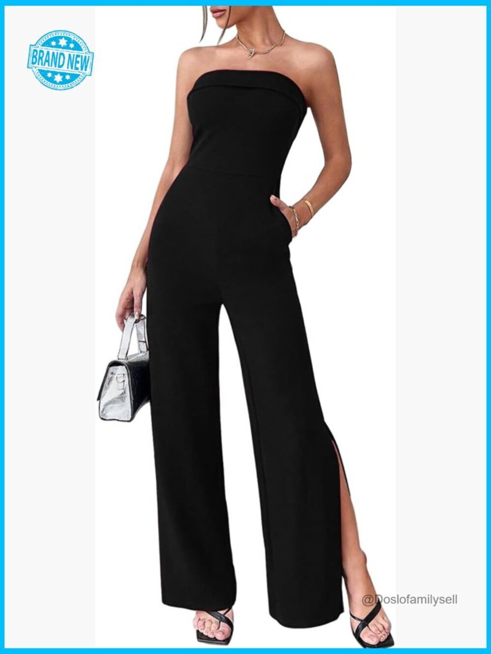 Sleeveless Off Shoulder Wide Leg Jumpsuit with Pockets Backless Elegant